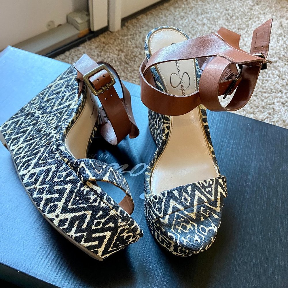 Jessica Simpson Wedges - size 9 (Whitman Lt Luggage Oak Grain)